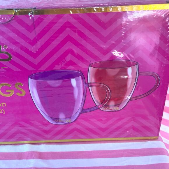 NIP Barbie x Dragon Glass pink double walled coffee mugs new in box never used - Picture 4 of 4